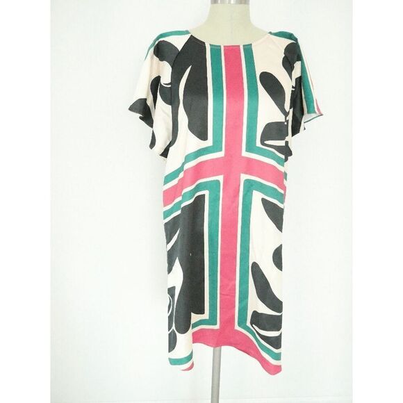 UMGEE U.S.A. Women's Magenta & Black Abstract Crewneck Shift Dress L - Picture 2 of 10